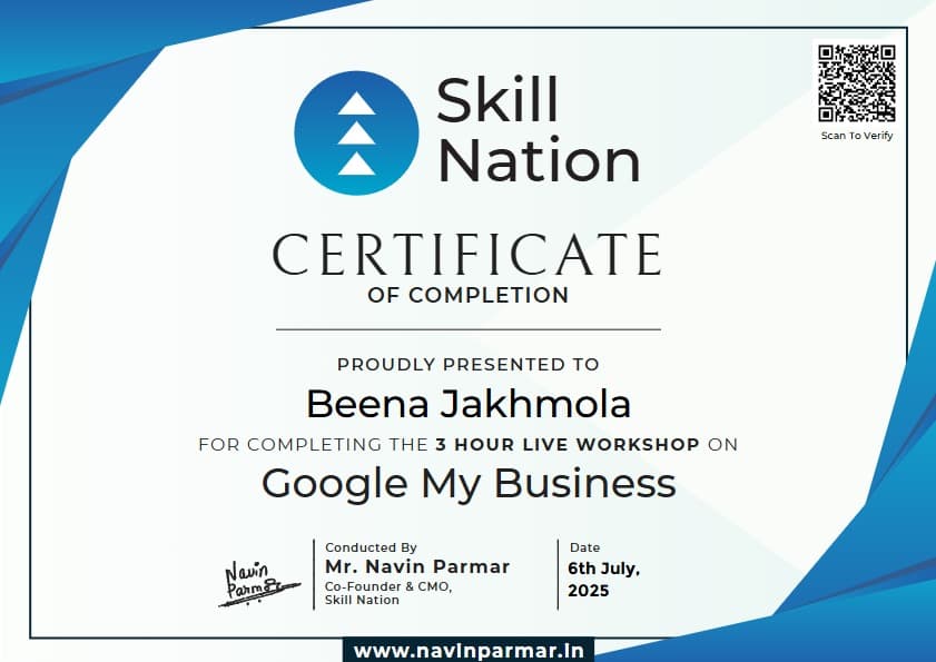 Skill Nation Google My Business Workshop certification